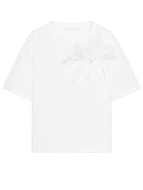 Zara White Floral Applique Short Sleeve Top